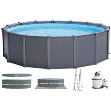 Каркасний басейн Intex 26384 GRAPHITE GRAY (478х124 см) з пісочним фільтром, драбиною, підкладкою і тентом