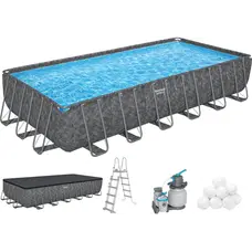 Каркасний басейн Bestway Grey 561KG (732х366х132 см) з пісочним фільтром, тентом та драбиною
