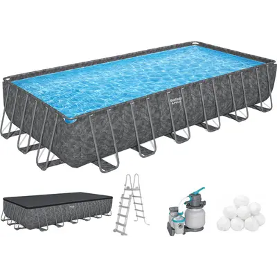 Каркасний басейн Bestway Grey 561KG (732х366х132 см) з пісочним фільтром, тентом та драбиною