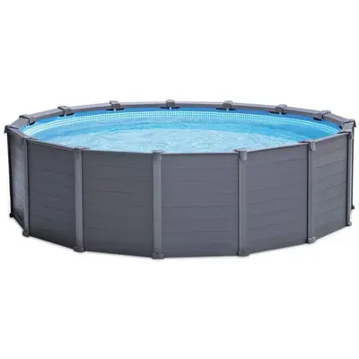 Каркасний басейн Intex 26384 GRAPHITE GRAY (478х124 см) з пісочним фільтром, драбиною, підкладкою і тентом
