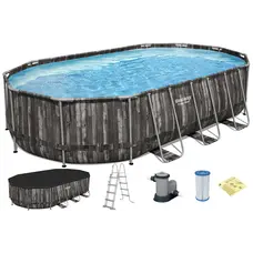 Каркасний басейн Bestway Wood Style 5611R (610х366х122 см) з картриджним фільтром, драбиною та тентом