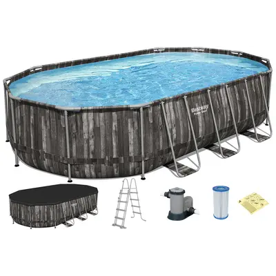 Каркасний басейн Bestway Wood Style 5611R (610х366х122 см) з картриджним фільтром, драбиною та тентом