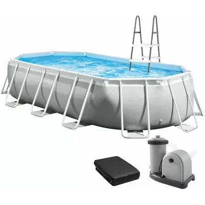 Каркасний басейн Intex 26796 OVAL (503х274х122 см) з картриджним фільтром, драбиною та тентом