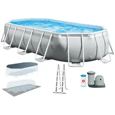 Каркасний басейн Intex 26798 OVAL (610х305х122 см) з картриджним фільтром, драбиною та тентом