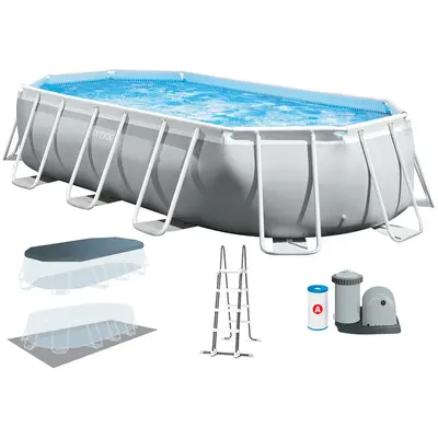 Каркасний басейн Intex 26798 OVAL (610х305х122 см) з картриджним фільтром, драбиною та тентом