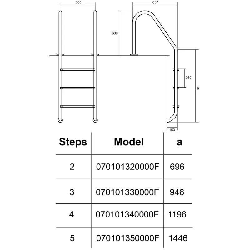 Сходи для басейну Hayward Standard (2 сходинки), для вузького борту, AISI-304