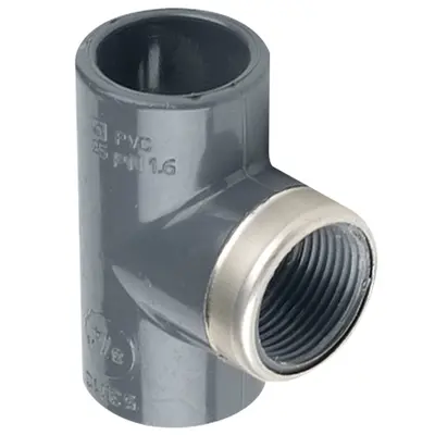 Трійник ПВХ Hidroten 1002186 90° з метал. кільцем, ВР, d75-2 мм, 1/2"