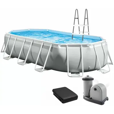 Каркасний басейн Intex 26798 OVAL (610х305х122 см) з картриджним фільтром, драбиною та тентом