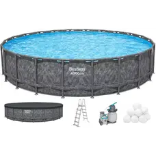 Каркасний басейн Bestway Grey 561JZ (671х132 см) з пісочним фільтром, тентом та драбиною