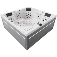 СПА-басейн Aquajoy Monaco (220х220х90 см), Сріблясто-білий мармур, з динаміками та LED-підсвічуванням