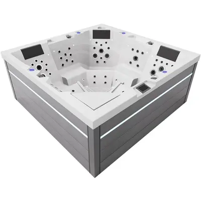 СПА-басейн Aquajoy Monaco (220х220х90 см), Сріблясто-білий мармур, з динаміками та LED-підсвічуванням
