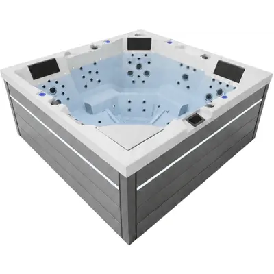 СПА-басейн Aquajoy Monaco (220х220х90 см), Сріблясто-білий мармур, з динаміками та LED-підсвічуванням