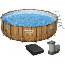 Каркасний басейн Bestway Дерево 56725 (488х122 см) з картриджним фільтром, драбиною та тентом