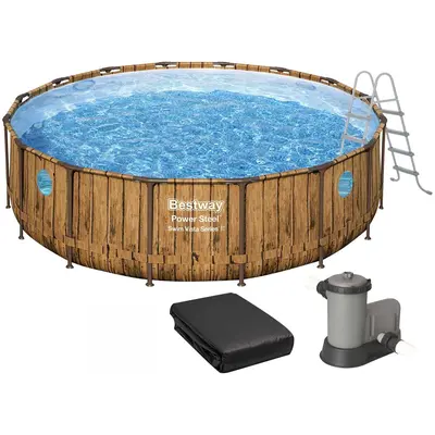 Каркасний басейн Bestway Дерево 56725 (488х122 см) з картриджним фільтром, драбиною та тентом