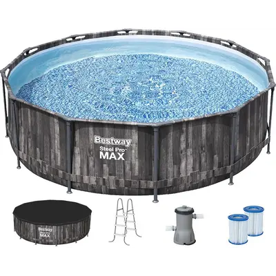 Каркасний басейн Bestway Wood Style 5614Z (427х107 см) з картриджним фільтром, тентом та драбиною