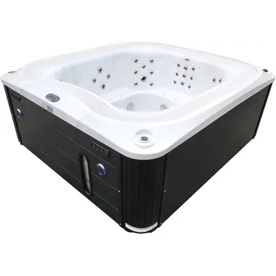 Переливний СПА-басейн Aquajoy Serenity (250х230х96 см), сріблясто-білий мармур, чорний корпус