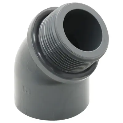 Коліно перехідне 45° ПВХ Hidroten 1002156, зовнішня різьба, d75 мм, 2 1/2"