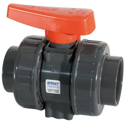 Кран кульовий промисловий ПВХ Effast BDRBK1D0750R серії "BK1" з внутрішньою різьбою, d2-1/2"