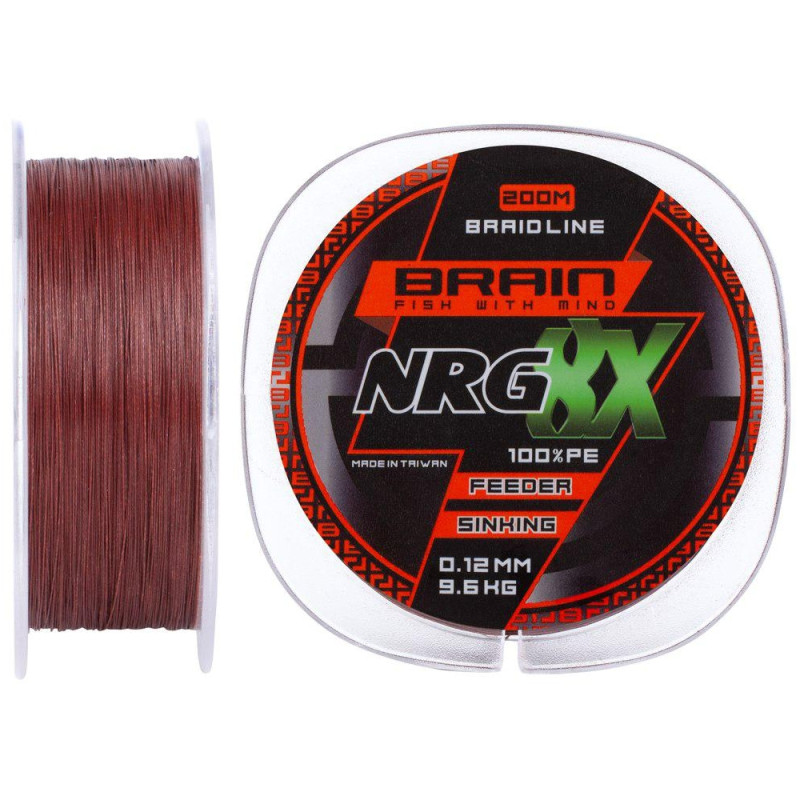 Шнур Brain NRG 8X sinking 200m 0.12mm 9.6kg ц:brown