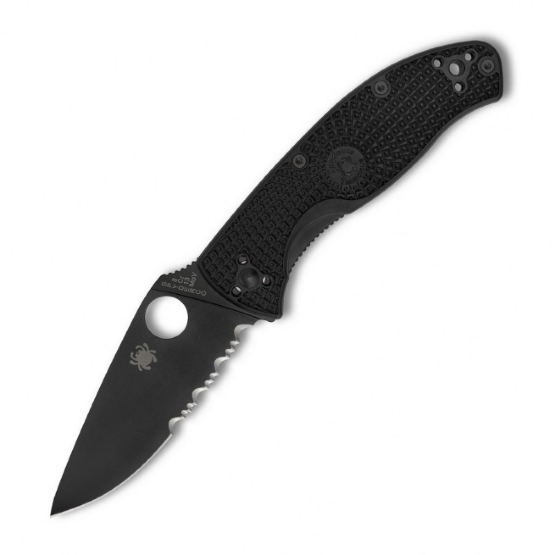 Ніж складний Spyderco Tenacious Black Blade FRN, напівсерейтор (C122PSBBK)