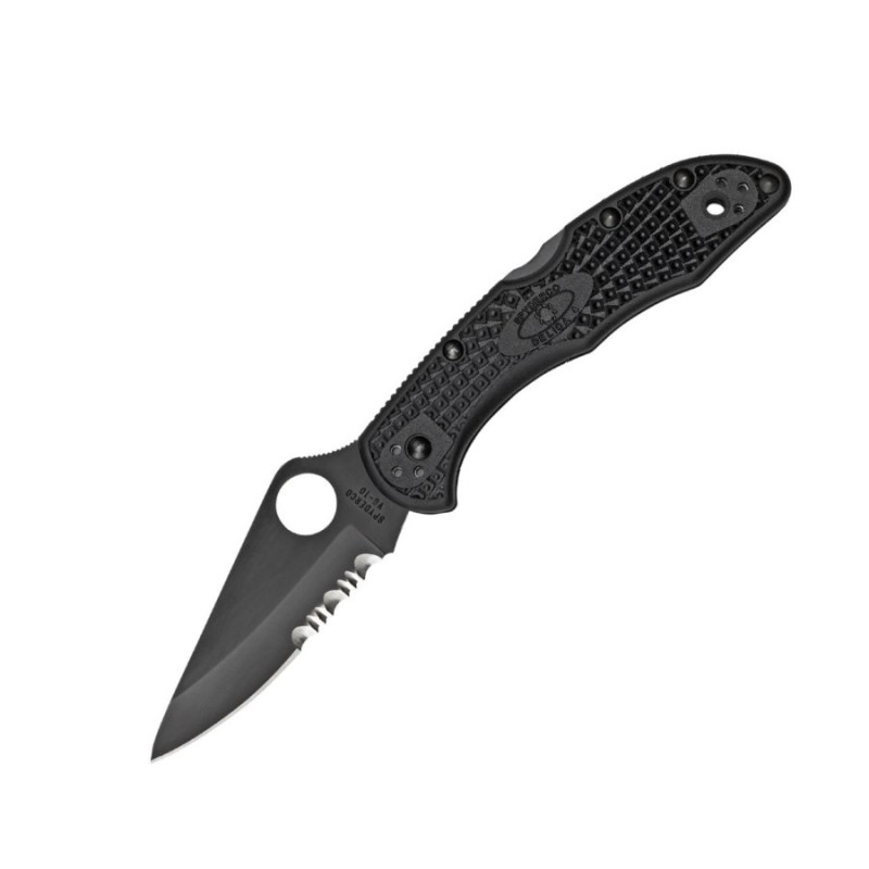 Ніж складний Spyderco Delica 4 Black Blade, напівсерейтор (C11PSBBK)