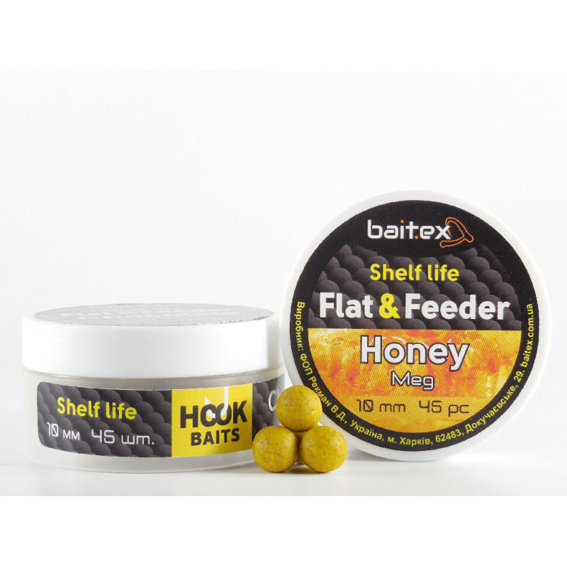 Бойли Baitex варені Flat & Feeder Honey 10 мм (45 шт)