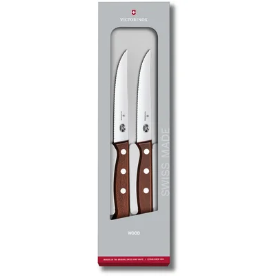 Набор кухонный Wood Steak Set 2 ножа 12см волн. с дерев. ручкой (GB)