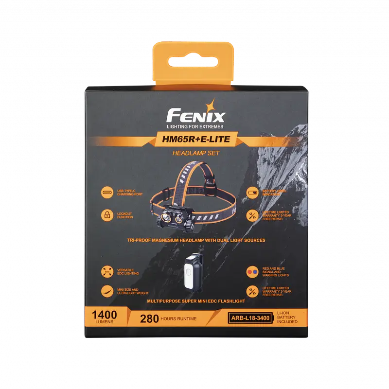 Ліхтар налобний Fenix HM65R + Ліхтар універсальний Fenix E-LITE Ліхтар налобний Fenix HM65R + Ліхтар універсальний Fenix E-LITE