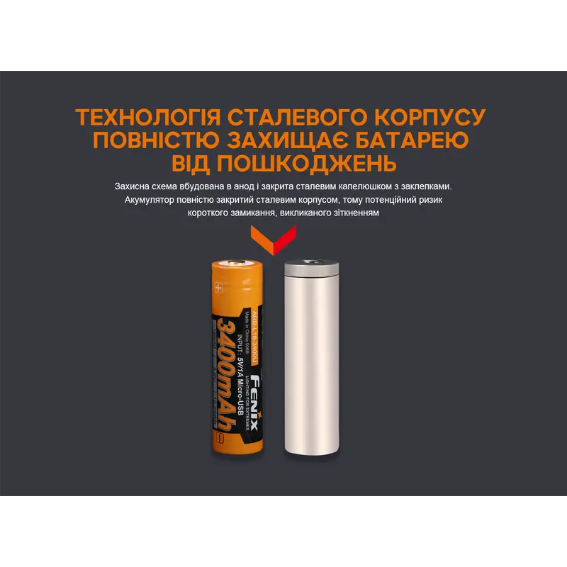 Акумулятор 18650 Fenix (3400 mAh) micro usb зарядка Акумулятор 18650 Fenix (3400 mAh) micro usb зарядка