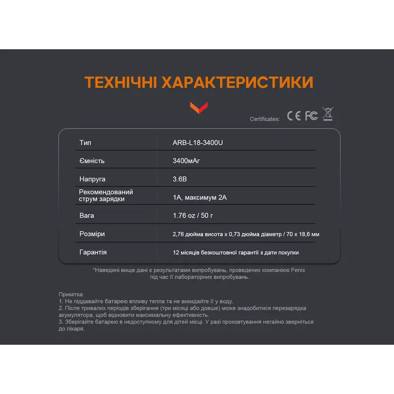 Акумулятор 18650 Fenix (3400 mAh) micro usb зарядка Акумулятор 18650 Fenix (3400 mAh) micro usb зарядка