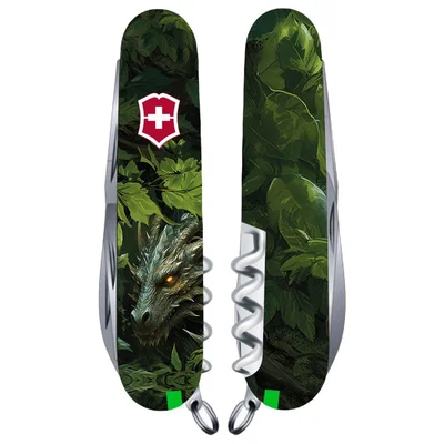 Складаний ніж Victorinox HUNTSMAN ZODIAC Зелений дерев'яний дракон 1.3713.3.Z3240p