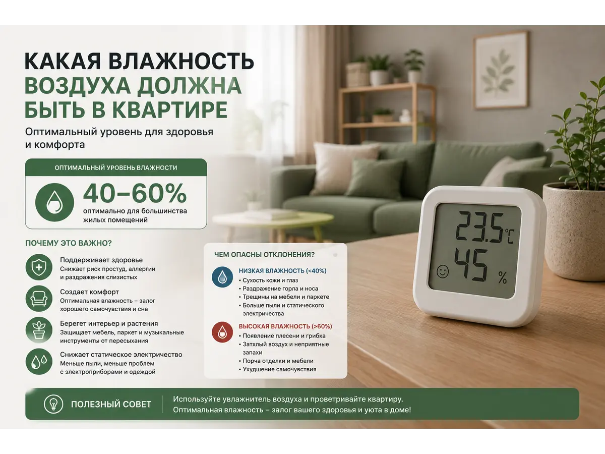 Какая влажность воздуха должна быть в квартире