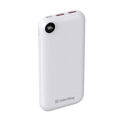 Універсальна мобільна батарея ColorWay Slim, LCD 10000mAh White (CW-PB100LPH2WT-D)