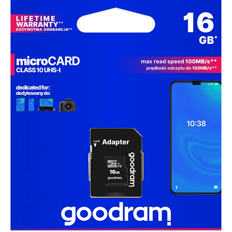 Карта пам`яті MicroSDHC 16GB UHS-I Class 10 GOODRAM + SD-adapter (M1AA-0160R12)