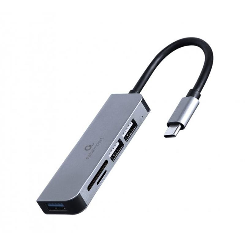 Концентратор USB Type-C Cablexpert 1xUSB3.1, 2xUSB2.0, кардрідер, метал, сірий (UHB-CM-CRU3P1U2P2-01)