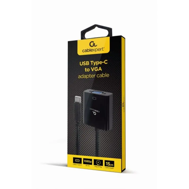 Адаптер Cablexpert USB Type-C - VGA (M/F), 0.15 м, чорний (A-CM-VGAF-01) Адаптер Cablexpert USB Type-C - VGA (M/F), 0.15 м, чорний (A-CM-VGAF-01)