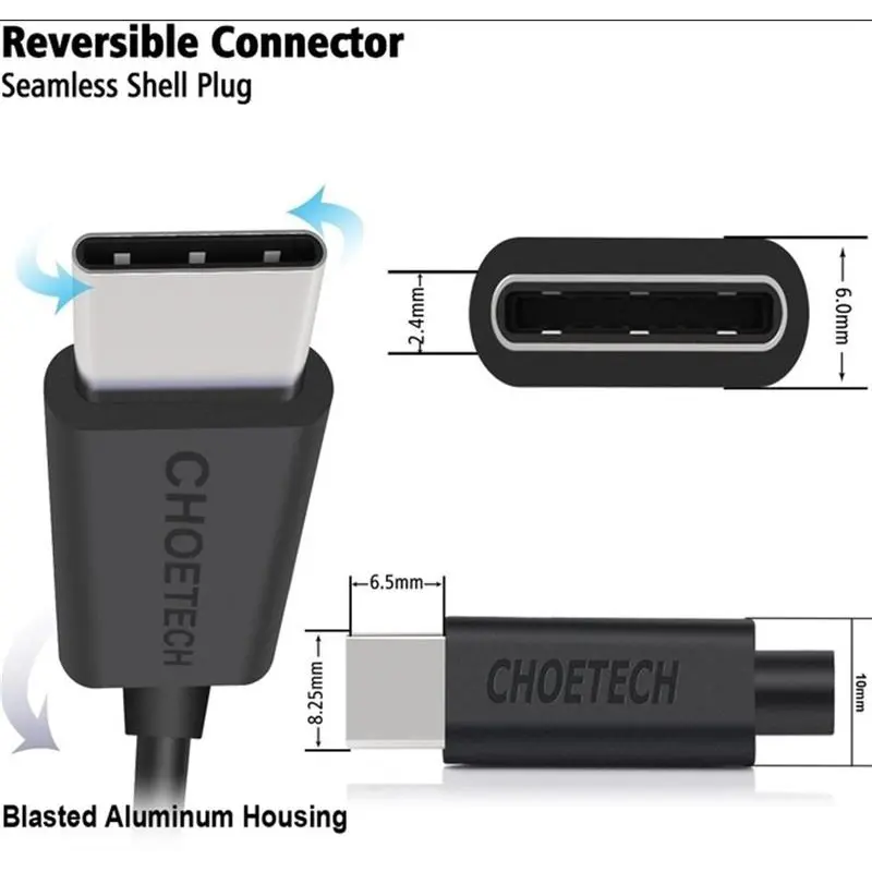 Кабель Choetech USB - USB Type-C (M/M), 2 м, Black (AC0003) Кабель Choetech USB - USB Type-C (M/M), 2 м, Black (AC0003)