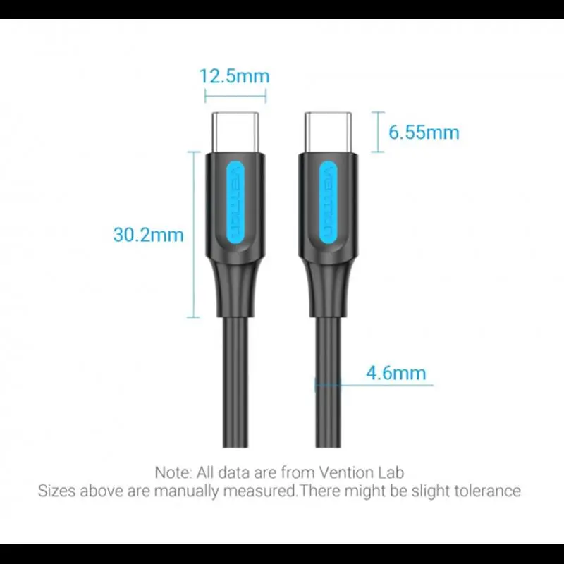 Кабель Vention USB Type-C - USB Type-C TPE Round PD 100W, 5A, 0.5m, Black (COTBD) Кабель Vention USB Type-C - USB Type-C TPE Round PD 100W, 5A, 0.5m, Black (COTBD)