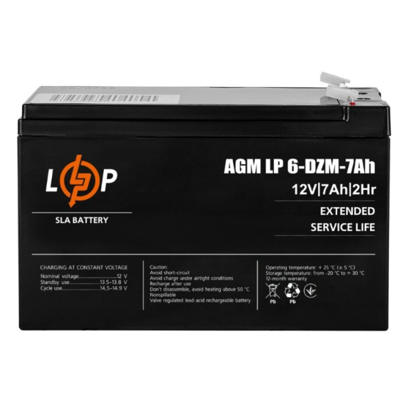 Акумуляторна батарея LogicPower 12V 7AH (LP 6-DZM-7 Ah) AGM