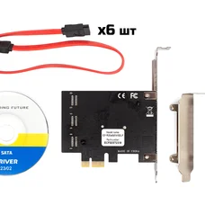 Контролер Frime (ECF-PCIEto6SATAIII002.LP) PCI-Ex1-6xSata III, 88SE9215+ASM1093