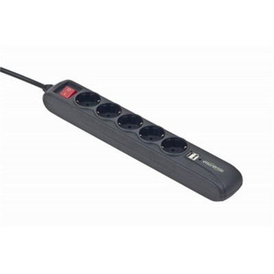 Мережевий фільтр EnerGenie (SPG5-U2-5) 5 розеток, 2хUSB, 1.5 м, чорний