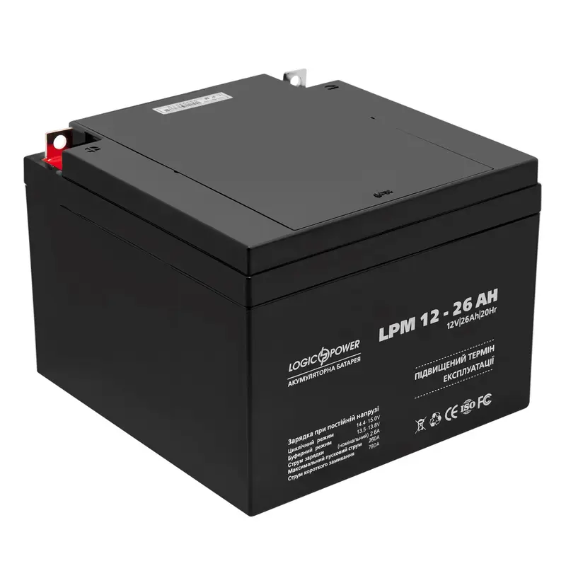 Акумуляторна батарея LogicPower LPM 12V 26AH (LPM 12 - 26 AH) AGM Акумуляторна батарея LogicPower LPM 12V 26AH (LPM 12 - 26 AH) AGM
