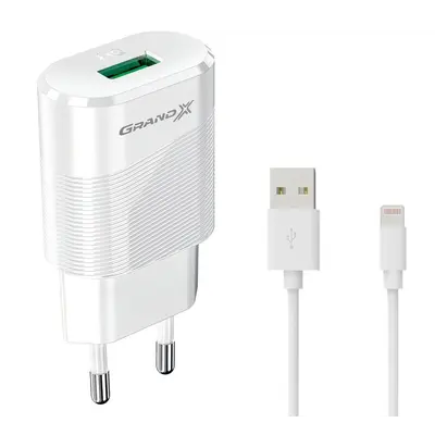 Мережевий зарядний пристрій Grand-X (1xUSB 2.1А) White (CH-17WL) + кабель Lightning