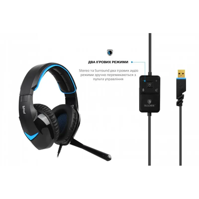 Гарнітура Sades SA-914 Wand Black/Blue LED (sa914bku) Гарнітура Sades SA-914 Wand Black/Blue LED (sa914bku)
