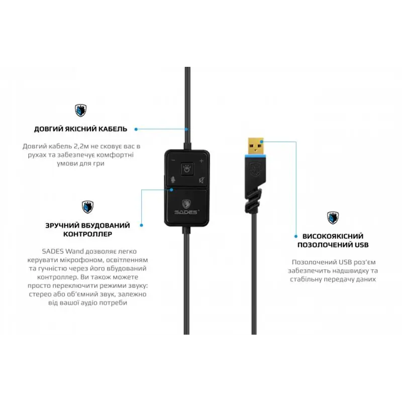 Гарнітура Sades SA-914 Wand Black/Blue LED (sa914bku) Гарнітура Sades SA-914 Wand Black/Blue LED (sa914bku)