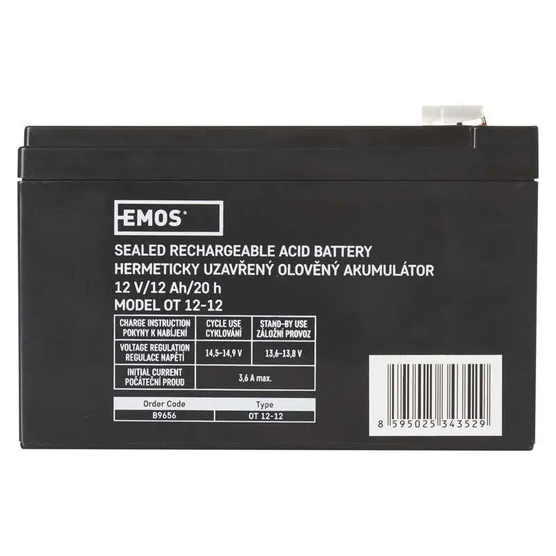 Акумуляторна батарея Emos B9656 12V 12AH (FAST.6.3 MM) AGM Акумуляторна батарея Emos B9656 12V 12AH (FAST.6.3 MM) AGM