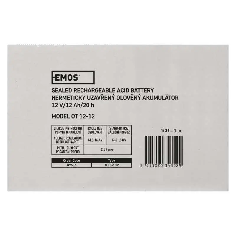 Акумуляторна батарея Emos B9656 12V 12AH (FAST.6.3 MM) AGM Акумуляторна батарея Emos B9656 12V 12AH (FAST.6.3 MM) AGM