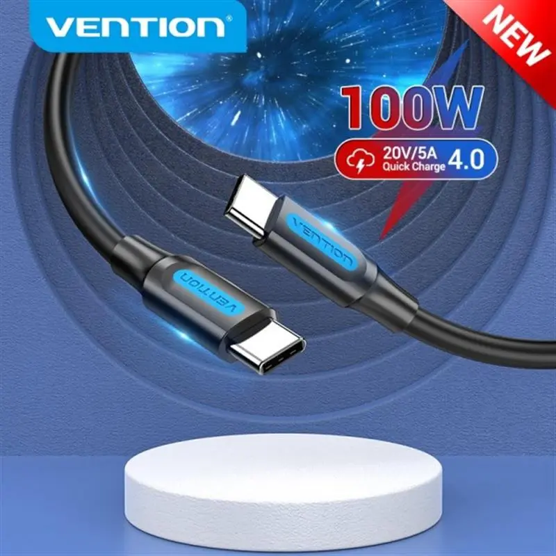 Кабель Vention USB Type-C - USB Type-C TPE Round PD 100W, 5A, 1m, Black (COTBF) Кабель Vention USB Type-C - USB Type-C TPE Round PD 100W, 5A, 1m, Black (COTBF)