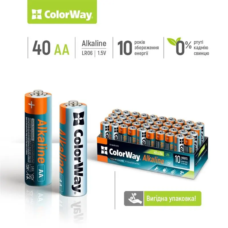 Батарейка ColorWay Alkaline Power AA/LR06 Colour Box 40шт Батарейка ColorWay Alkaline Power AA/LR06 Colour Box 40шт
