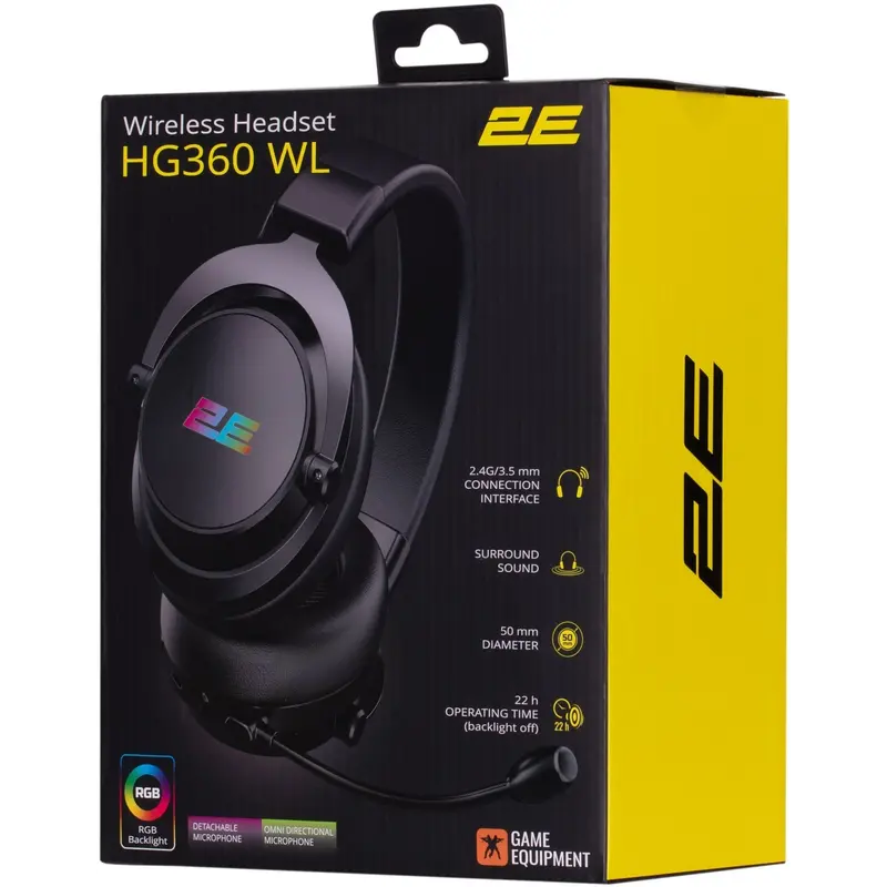 Гарнітура бездротова 2E Gaming HG360 RGB WL 7.1 Black (2E-HG360BK-WL) Гарнітура бездротова 2E Gaming HG360 RGB WL 7.1 Black (2E-HG360BK-WL)